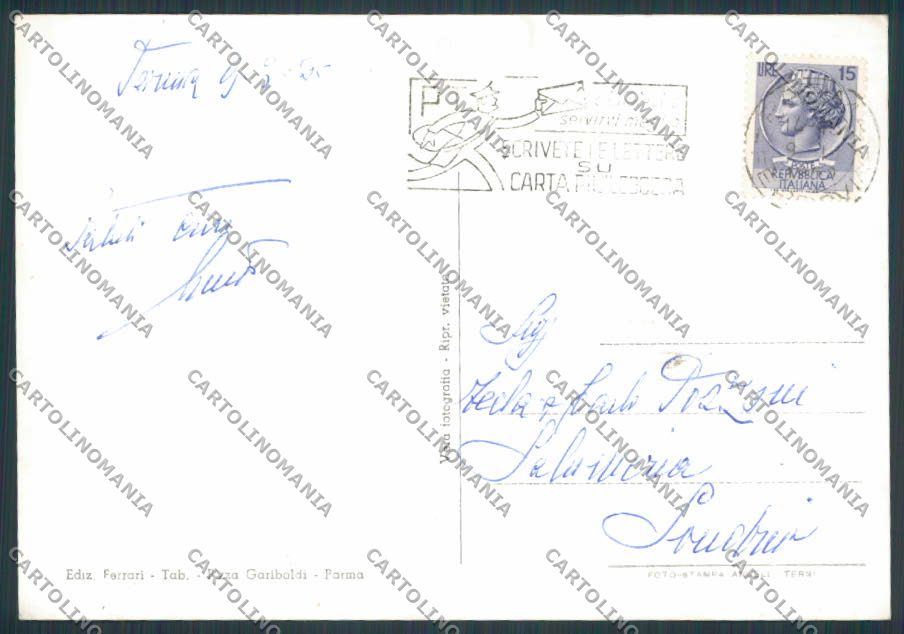 Parma Città saluti da foto Teatro Piazza Garibaldi FG cartolina BB2574 – retro