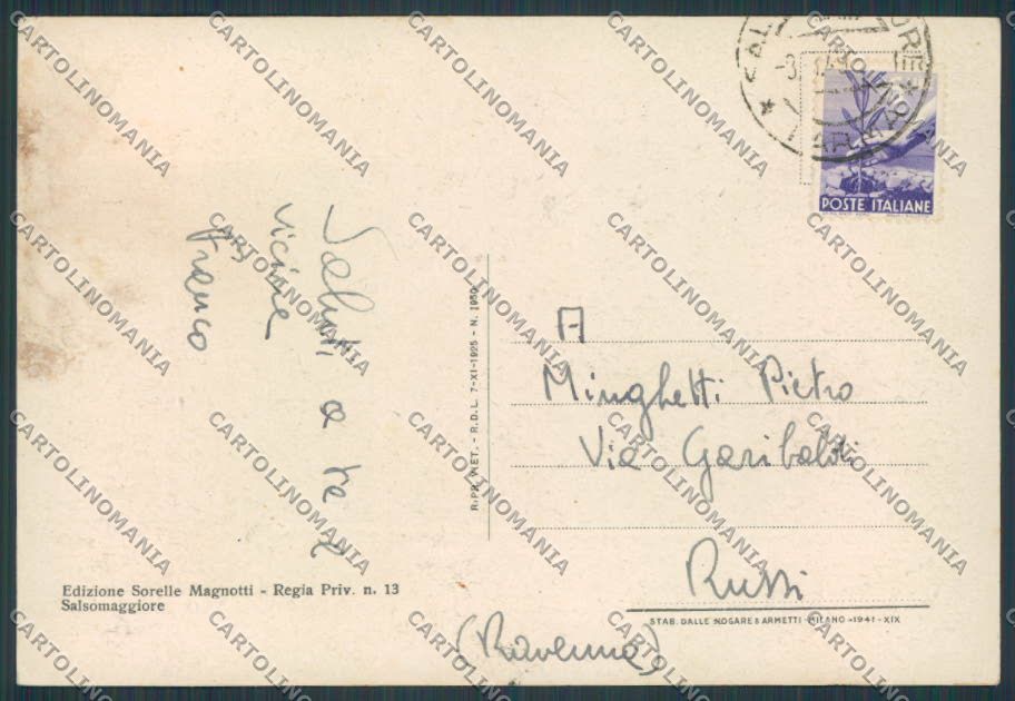 Parma Salsomaggiore Grande Albergo Terme FG cartolina BB2635 – retro