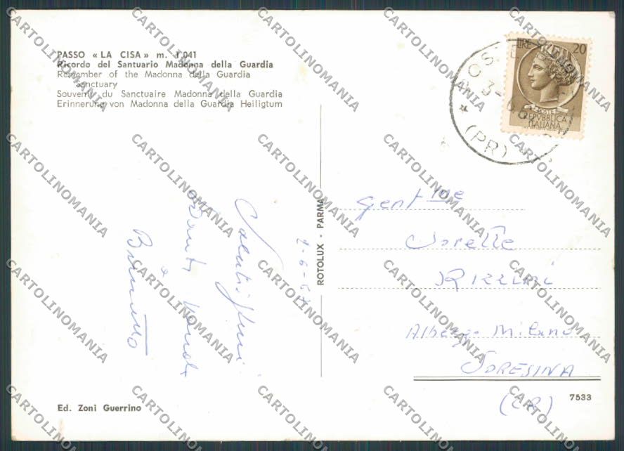 Parma Passo della Cisa Madonna della Guardia foto FG cartolina BB2654 – retro