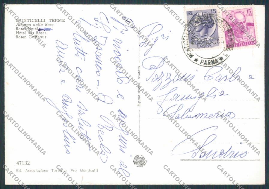 Parma Monticelli Albergo delle Rose STRAPPINO foto FG cartolina BB2675 – retro