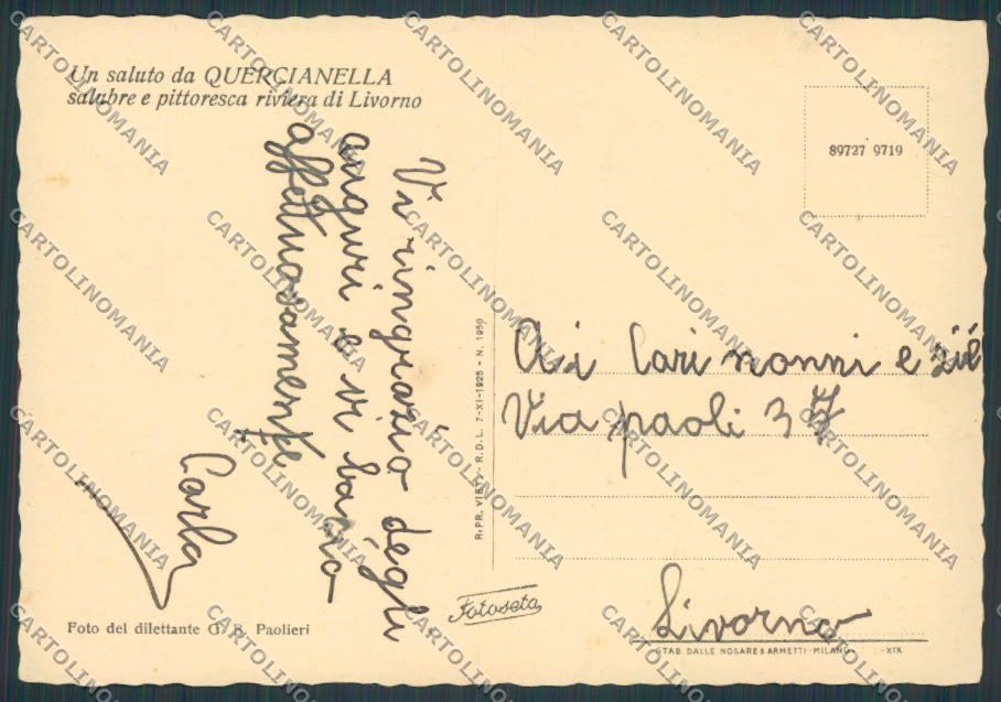 Livorno Quercianella Panorama FG cartolina BB2911 – retro