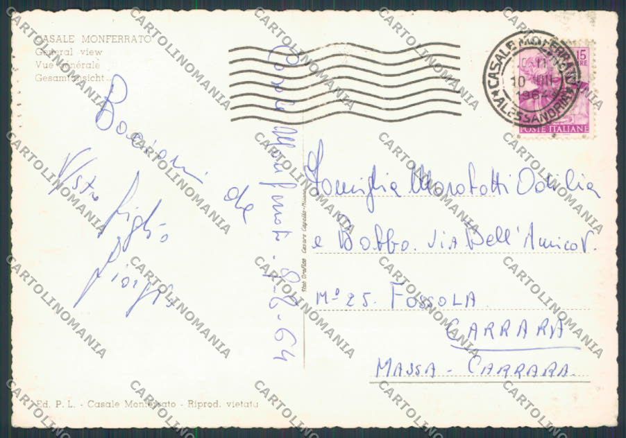 Alessandria Casale Monferrato Panorama PIEGHINA foto FG cartolina BB2929 – retro
