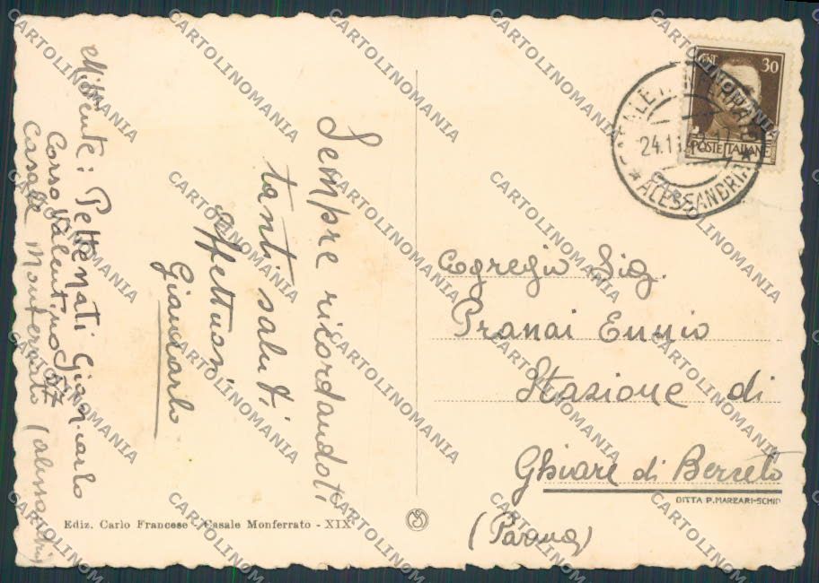 Alessandria Casale Monferrato Stazione Ferroviaria FG cartolina BB2935 – retro