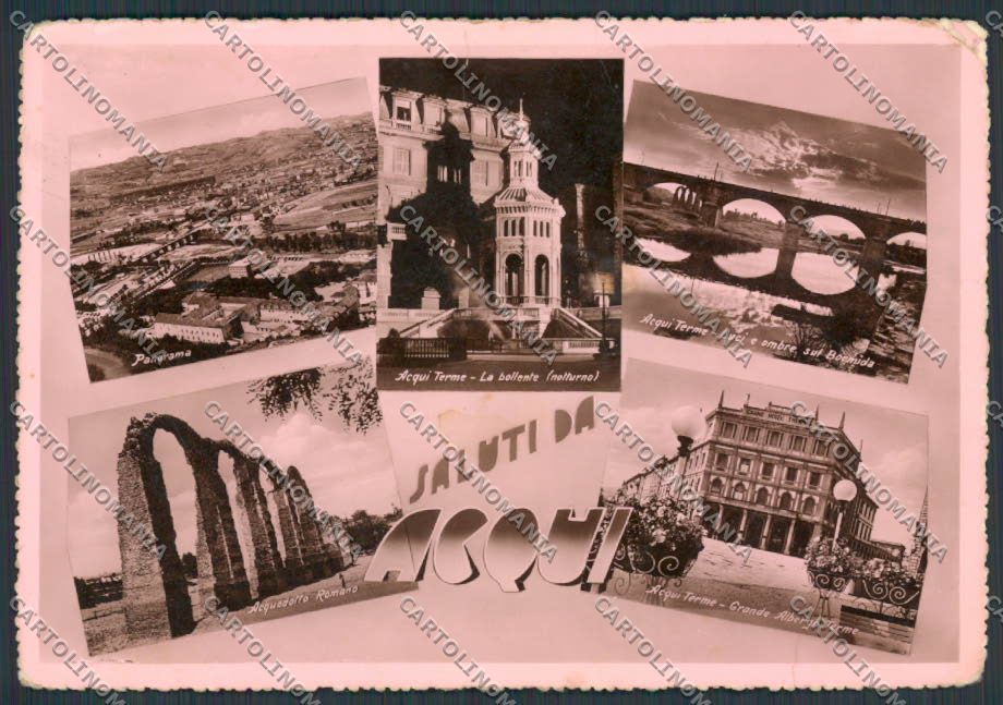 Alessandria Acqui saluti da Vedutine PIEGA foto FG cartolina BB2939 – fronte