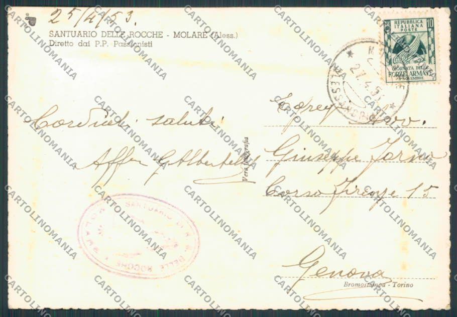 Alessandria Molare Santuario delle Rocche foto FG cartolina BB2997 – retro