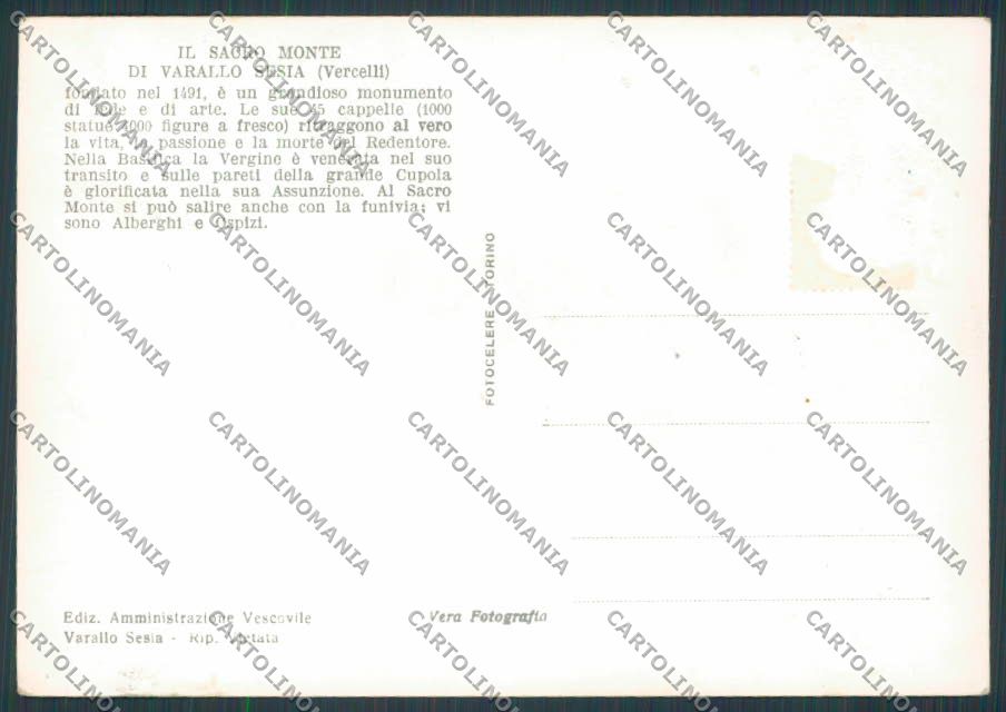 Vercelli Varallo Sesia Sacro Monte Ponte Crevola foto FG cartolina BB3023 – retro