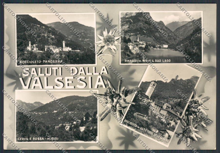 Vercelli Alto Sermenza Rimasco Cerva Boccioleto saluti foto FG cartolina BB3035 – fronte