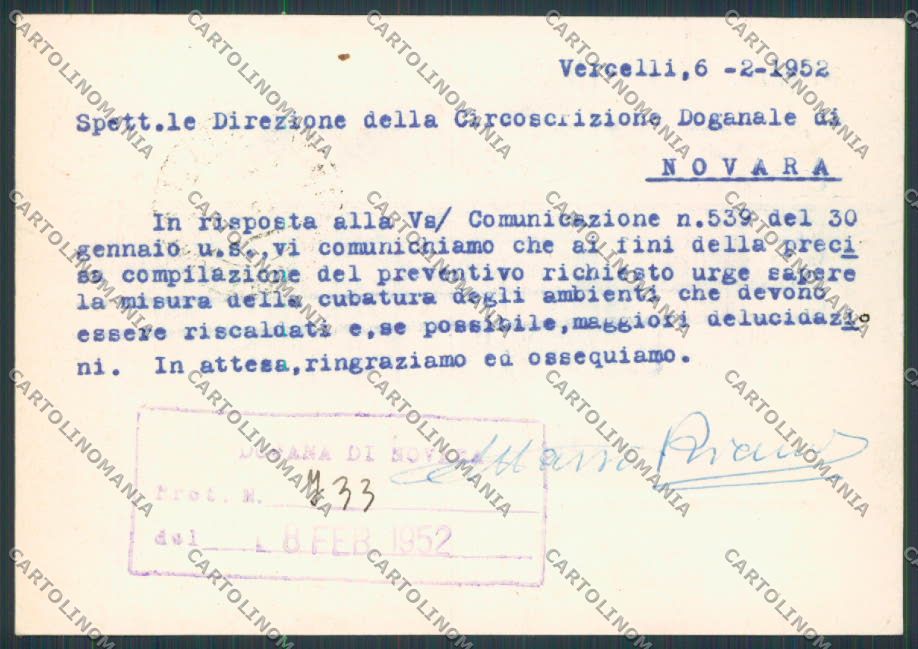 Vercelli Città Commerciale Nassa Riccardo Cucine FG cartolina BB3069 – retro