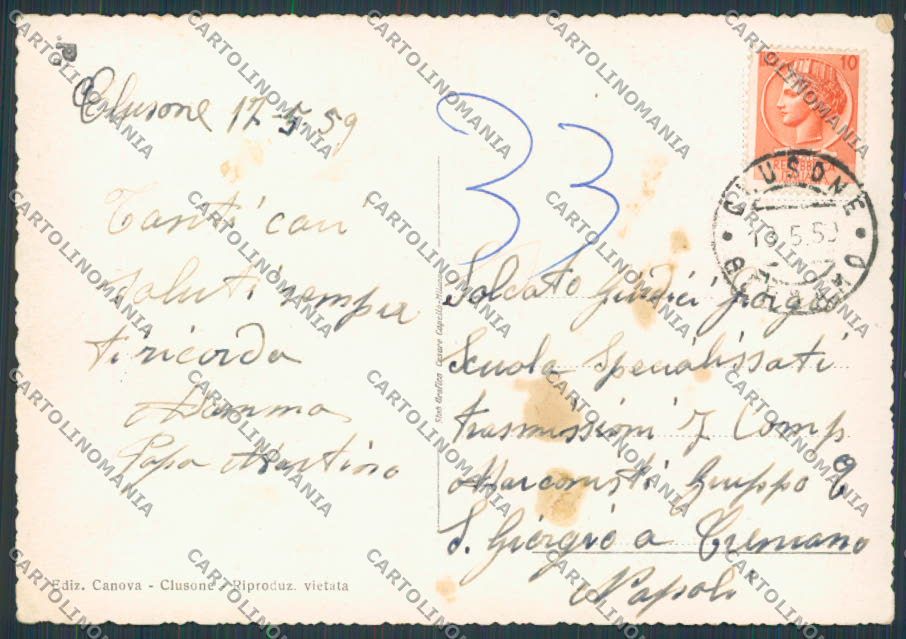 Bergamo Clusone Giardini Pubblici MACCHIA FG cartolina BB3117 – retro