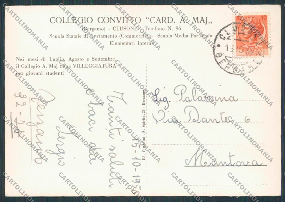 Bergamo Clusone Collegio Maj FG cartolina BB3118 – retro