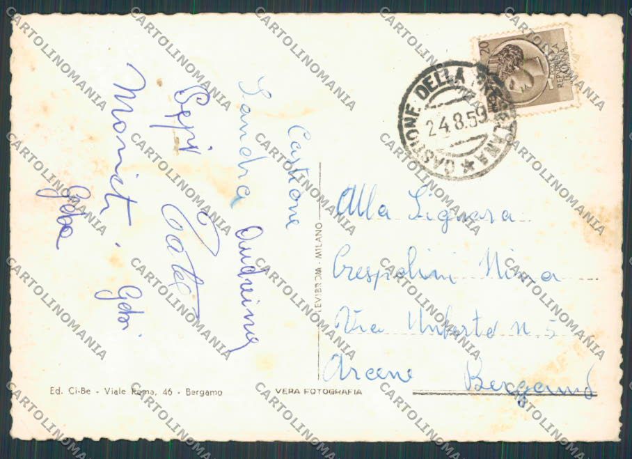 Bergamo Castione della Presolana Albergo Aurora saluti foto FG cartolina BB3139 – retro