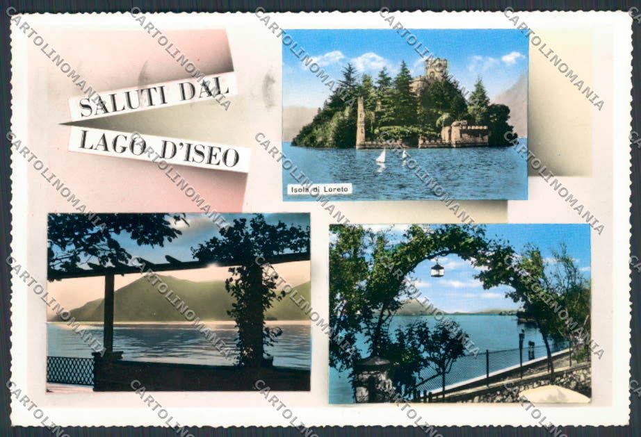 Bergamo Lago d'Iseo Lovere saluti da Isola Loreto foto FG cartolina BB3167 – fronte