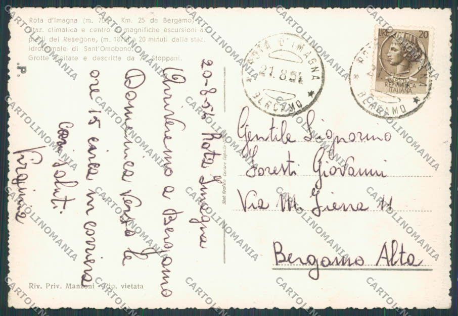 Bergamo Rota Imagna Panorama FG cartolina BB3188 – retro
