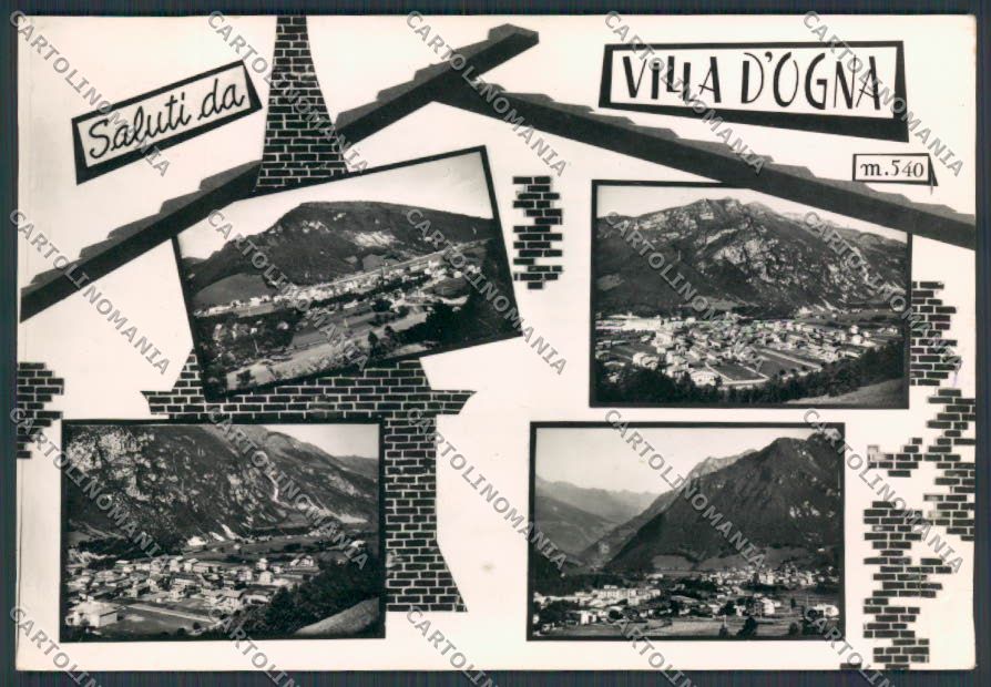 Bergamo Villa d'Ogna saluti da Vedutine PIEGHE foto FG cartolina BB3201 – fronte