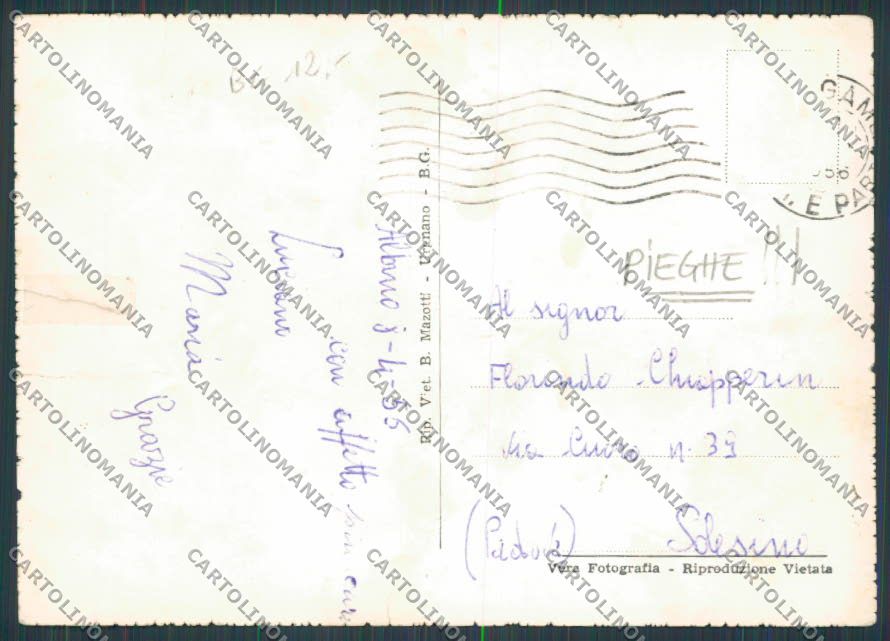 Bergamo Albino saluti da Scuole PIEGHE foto FG cartolina BB3215 – retro