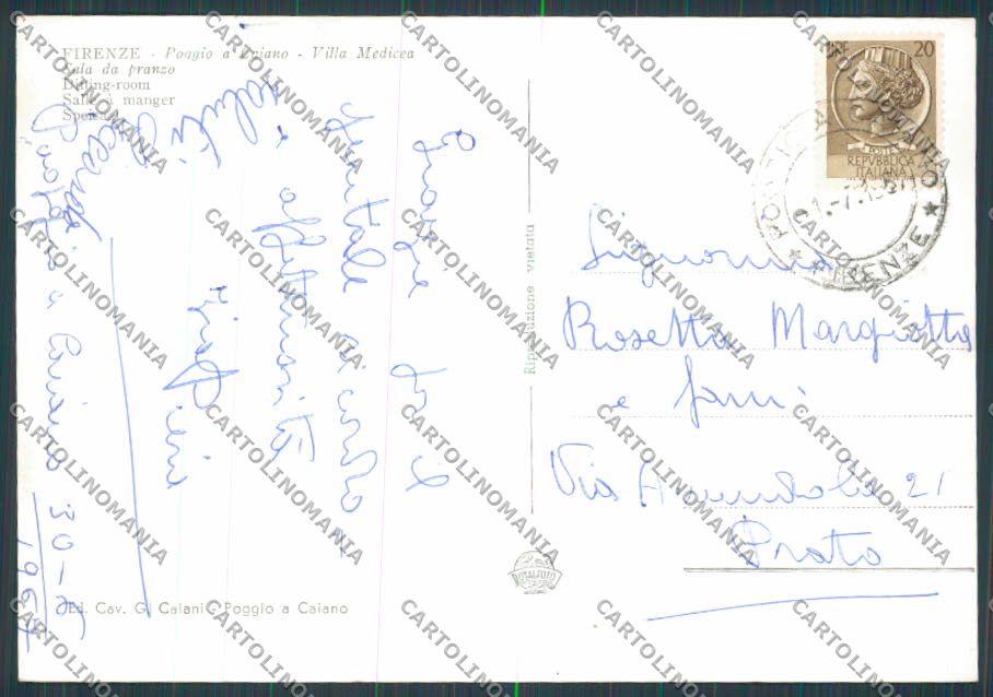 Prato Poggio a Caiano Villa Medicea foto FG cartolina BB3267 – retro
