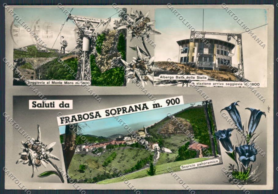 Cuneo Frabosa Soprana Seggiovia saluti da foto FG cartolina BB3385 – fronte