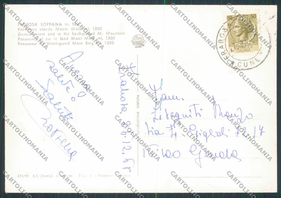 Cuneo Frabosa Soprana Panorama Nevicata foto FG cartolina BB3391 – retro