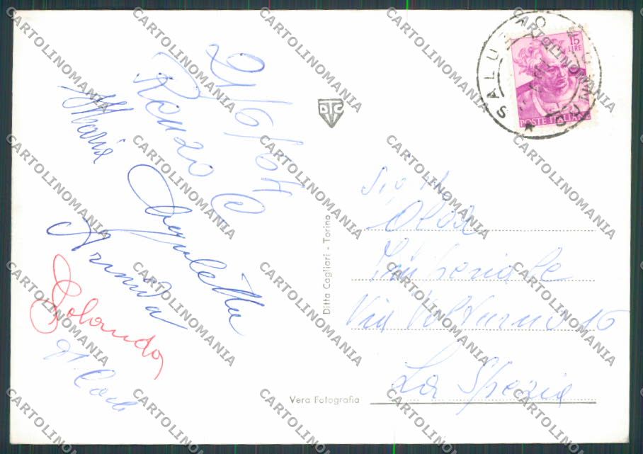 Cuneo Saluzzo saluti da Panorama foto FG cartolina BB3406 – retro