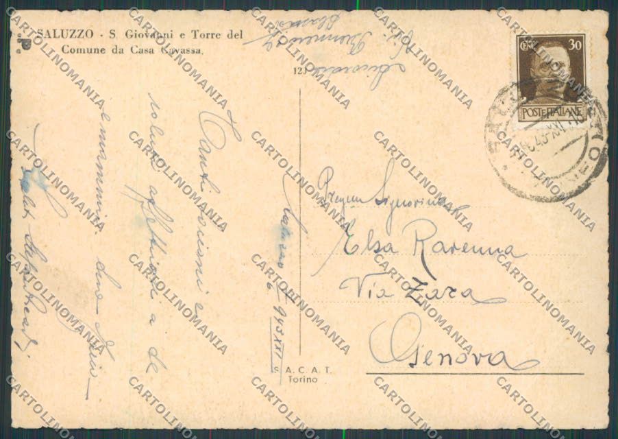 Cuneo Saluzzo San Giovanni Torre Comune FG cartolina BB3411 – retro