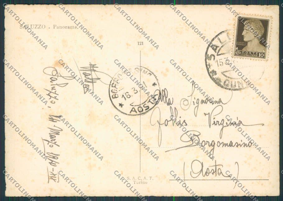 Cuneo Saluzzo Panorama FG cartolina BB3414 – retro