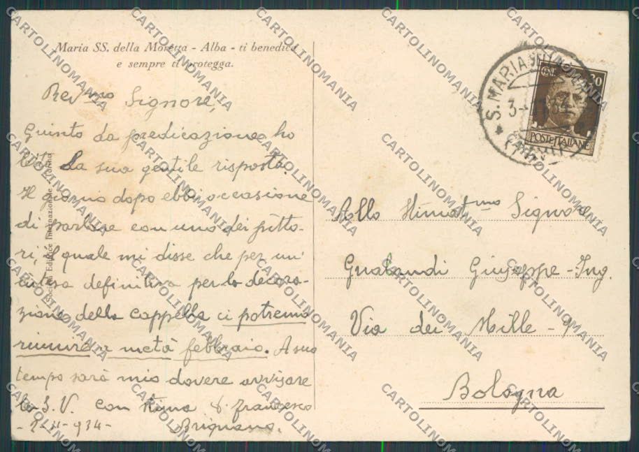 Cuneo Alba Santuario della Moretta PIEGHINA FG cartolina BB3426 – retro