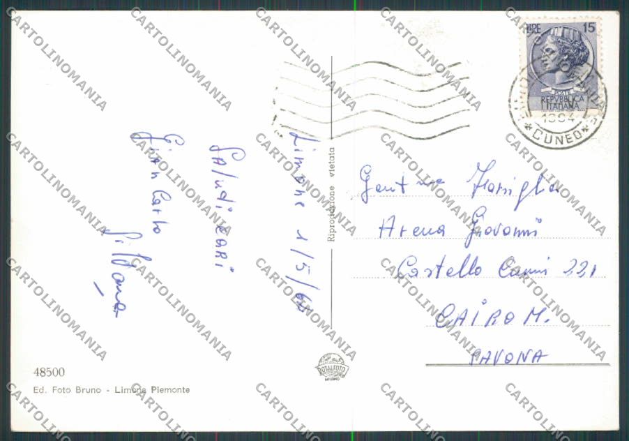 Cuneo Limone Piemonte saluti Confine Francia Seggiovia foto FG cartolina BB3429 – retro