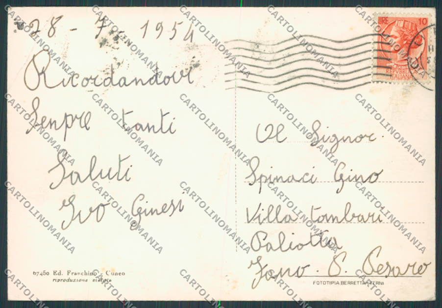 Cuneo Città saluti da PIEGA FG cartolina BB3449 – retro