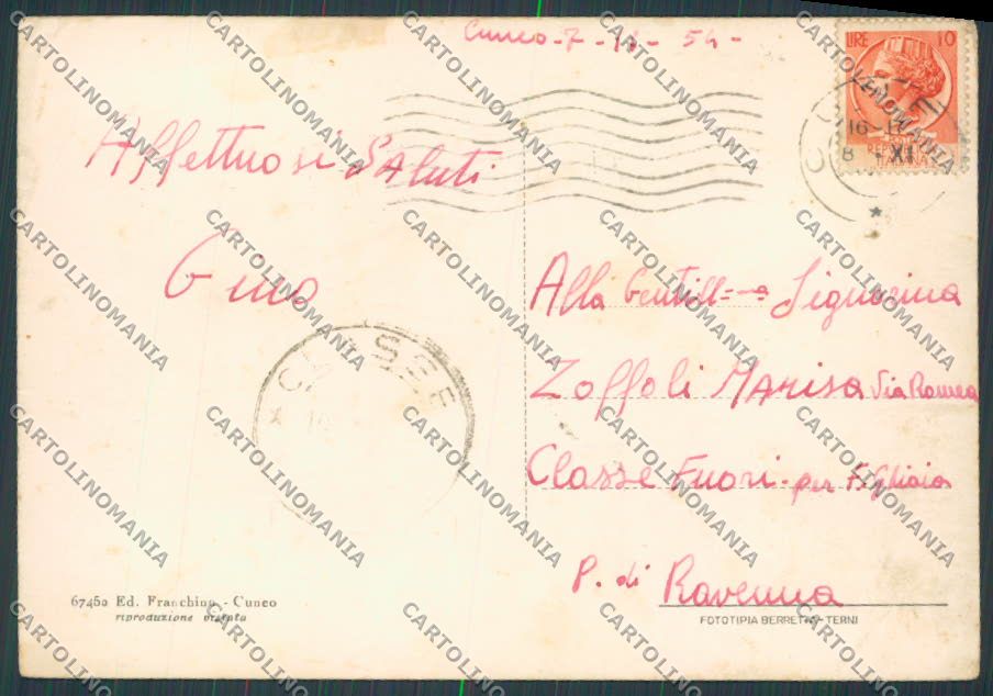 Cuneo Città saluti da PIEGHINE FG cartolina BB3450 – retro
