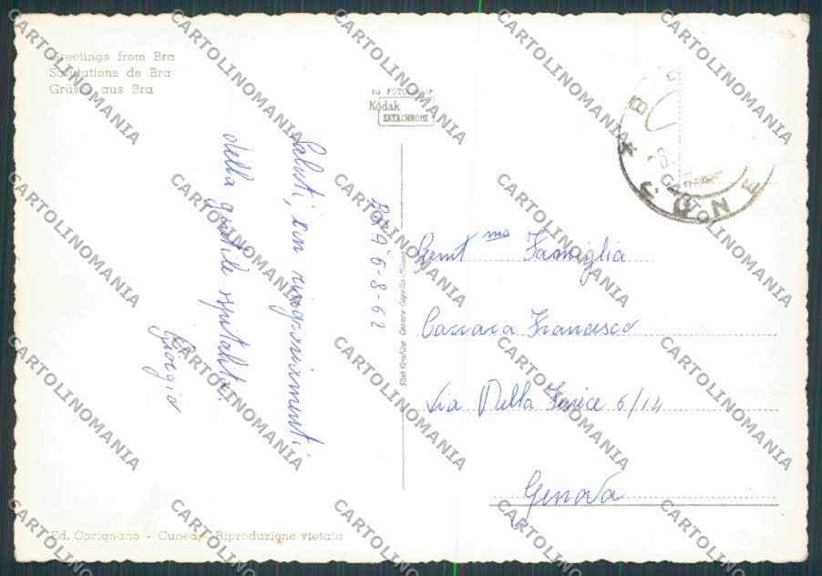 Cuneo Bra saluti da foto FG cartolina BB3491 – retro