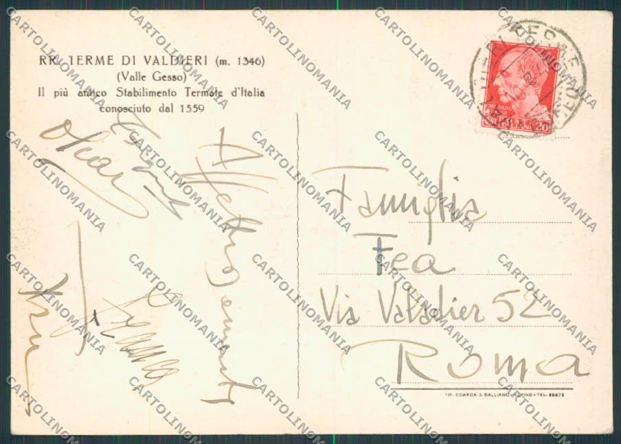 Cuneo Valdieri Terme FG cartolina BB3644 – retro