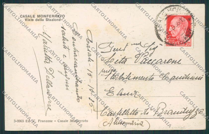 Alessandria Casale Monferrato Viale della Stazione cartolina BB4237 – retro