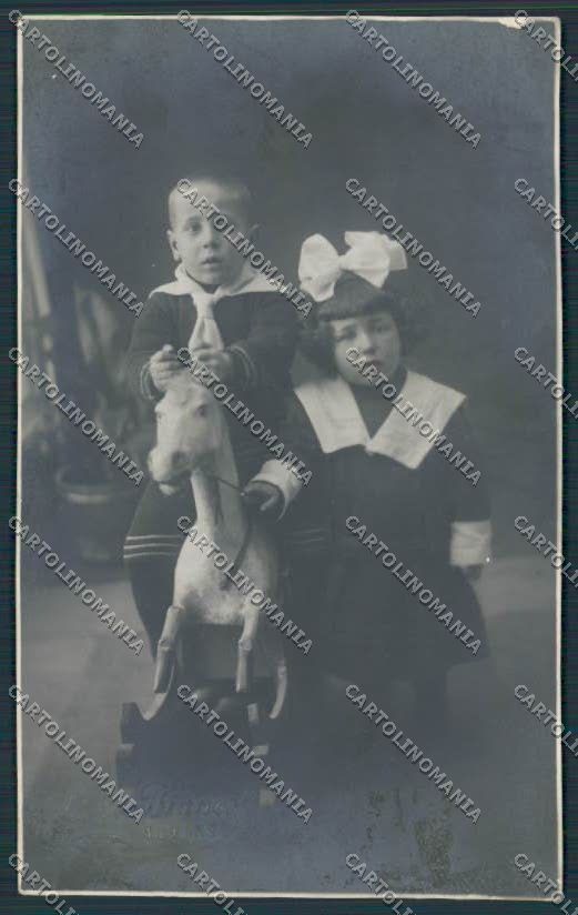 Children Rocking horse Lo Bianco Torino real photo postcard BB4554 – fronte