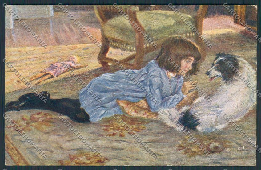 Artist Cantù Collie dog girl postcard BB4714 – fronte