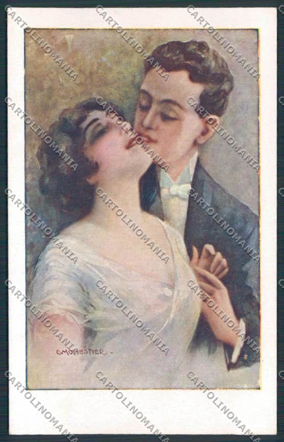 Artist Monestier romantic couple serie 874 postcard BB5016 – fronte