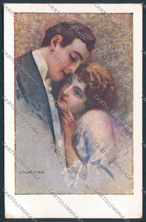 Artist Monestier romantic couple serie 874 postcard BB5017 – fronte