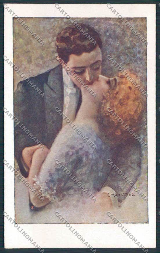 Artist Monestier romantic couple serie 874 postcard BB5018 – fronte