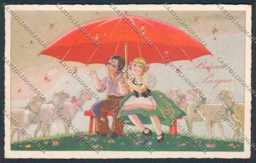 Artist Busi Art Deco Easter Children Lambs Degami 56 postcard BB6313 – fronte