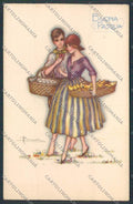 Artist Busi Easter Couple Lady Eggs serie 485 postcard BB6322 – fronte