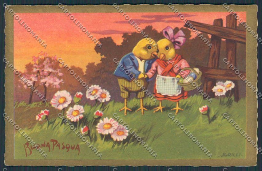 Artist Sgrilli dressed chick Easter serie 2480 postcard cartolina BB6518 – fronte