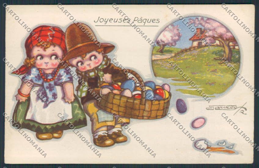 Artist Sgrilli children Easter serie 1835 postcard cartolina BB6540 – fronte