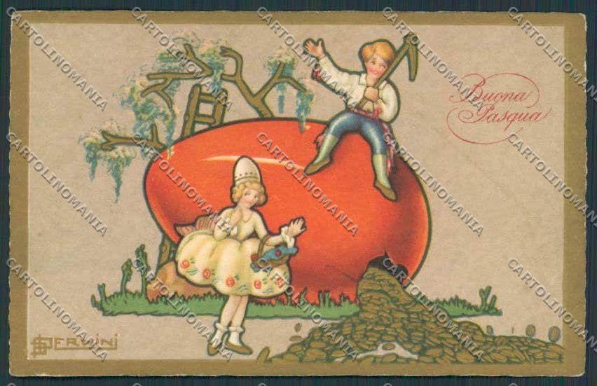 Artist Dernini children Easter Big Egg serie 2383 postcard cartolina BB6728 – fronte