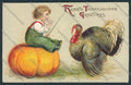 Artist Clapsaddle Ellen Thanksgiving Pumpkin Relief postcard cartolina BB6935 – fronte