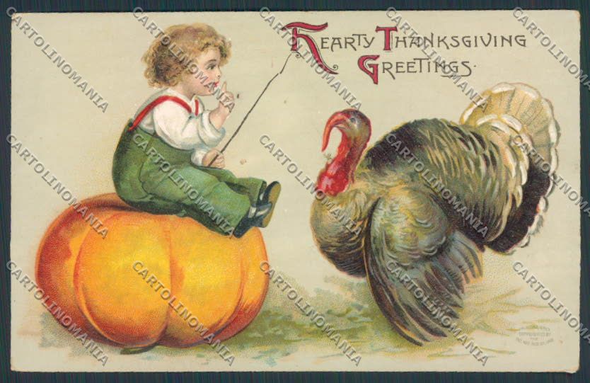 Artist Clapsaddle Ellen Thanksgiving Pumpkin Relief postcard cartolina BB6935 – fronte