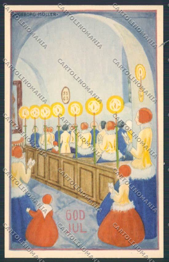 Artist Moller Ingeborg Art Deco Christmas postcard cartolina BB6997 – fronte