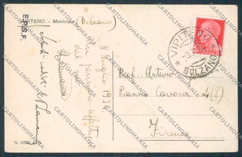 Bolzano Vipiteno Sterzing Municipio PIEGHINE cartolina BB7211 – retro