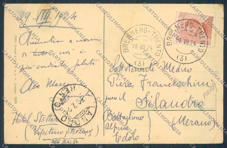 Bolzano Vipiteno Sterzing PIEGHE cartolina BB7216 – retro