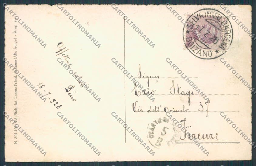 Bolzano Rifugio Valentini Sella cartolina BB7428 – retro