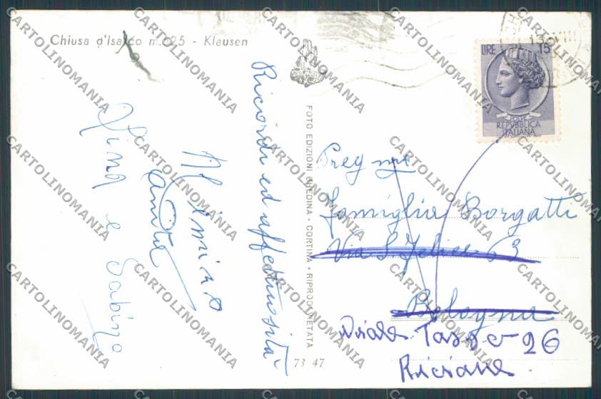 Bolzano Chiusa foto cartolina BB7617 – retro