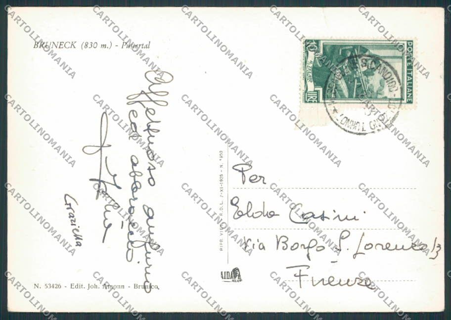 Bolzano Brunico Bruneck FG cartolina BB7702 – retro